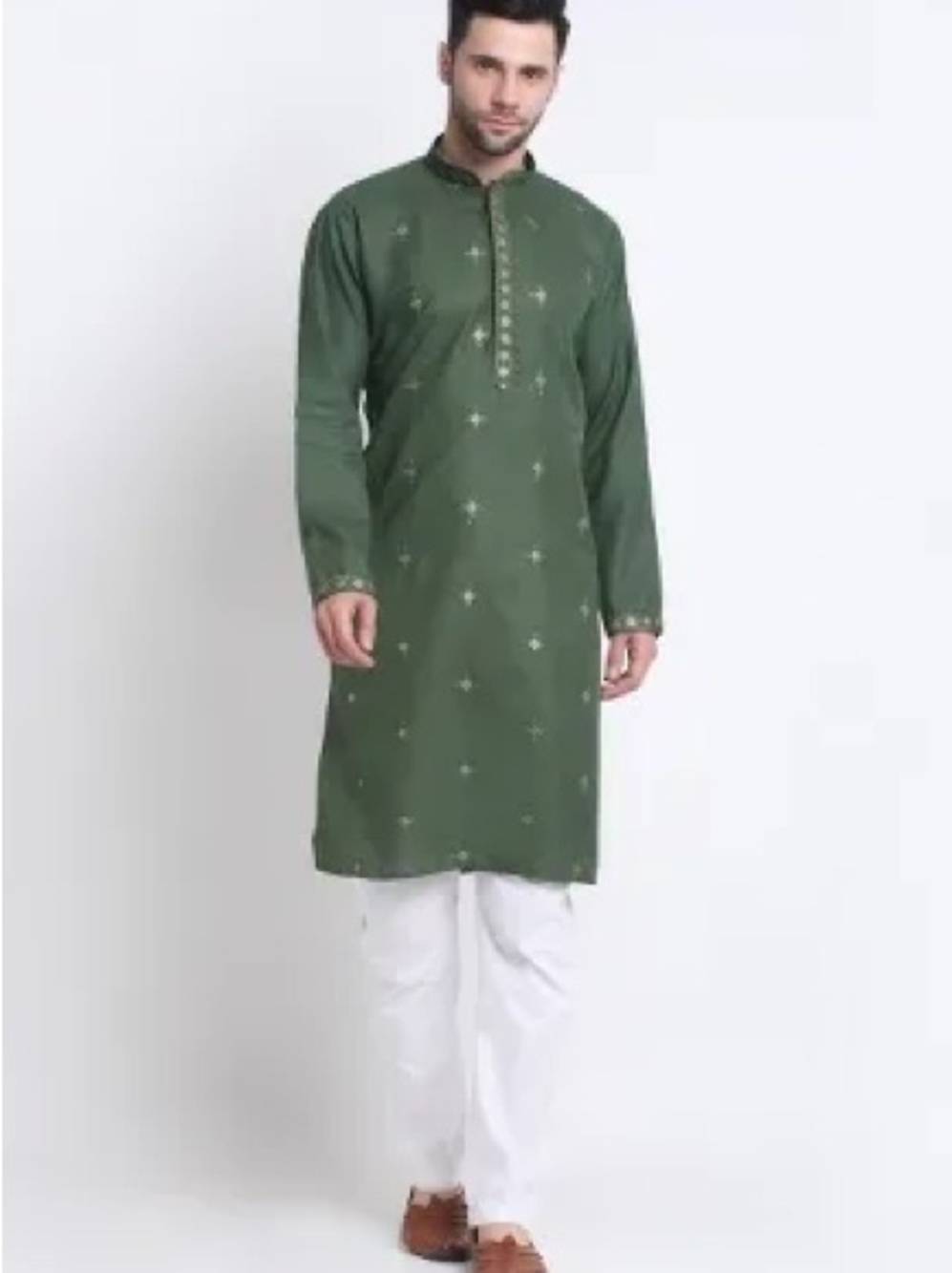 Men's Embroidered Green Kurta - Traditional Style